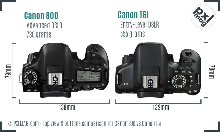 Canon 80D vs Canon T6i top view buttons comparison
