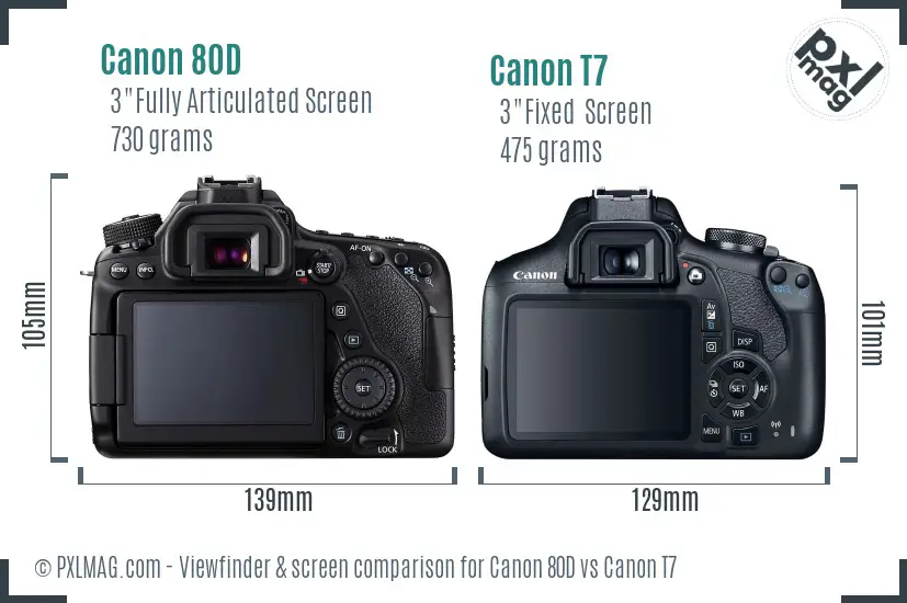 Canon 80D vs Canon T7 Screen and Viewfinder comparison