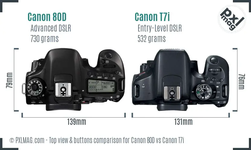 Canon 80D vs Canon T7i top view buttons comparison