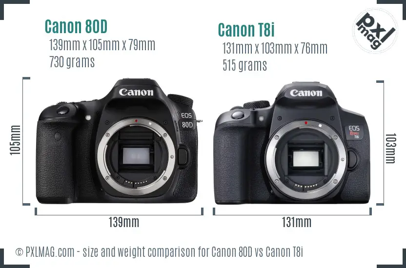 Canon 80D vs Canon T8i size comparison Canon 80D vs Canon T8i size comparison