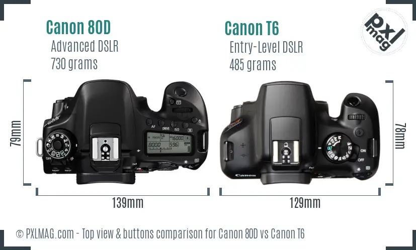 Canon 80D vs Canon T6 top view buttons comparison Canon 80D vs Canon T6 top view buttons comparison