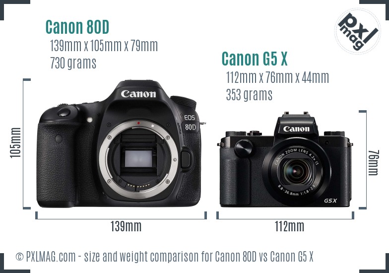Canon 80D vs Canon G5 X size comparison