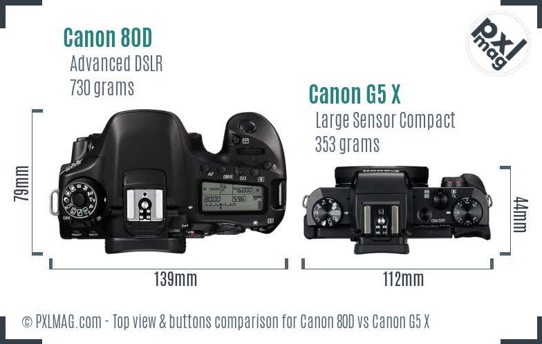 Canon 80D vs Canon G5 X top view buttons comparison