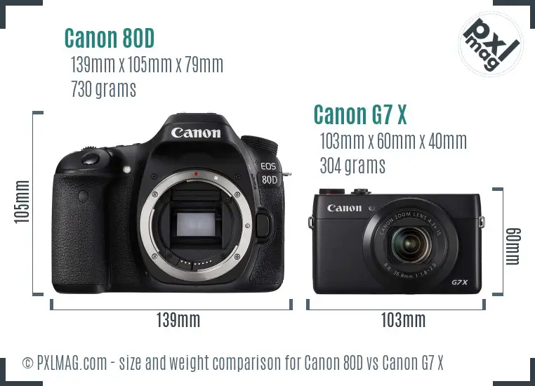 Canon 80D vs Canon G7 X size comparison Canon 80D vs Canon G7 X size comparison