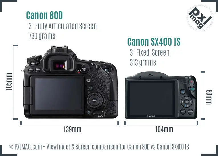 Canon 80D vs Canon SX400 IS Screen and Viewfinder comparison Canon 80D vs Canon SX400 IS Screen and Viewfinder comparison