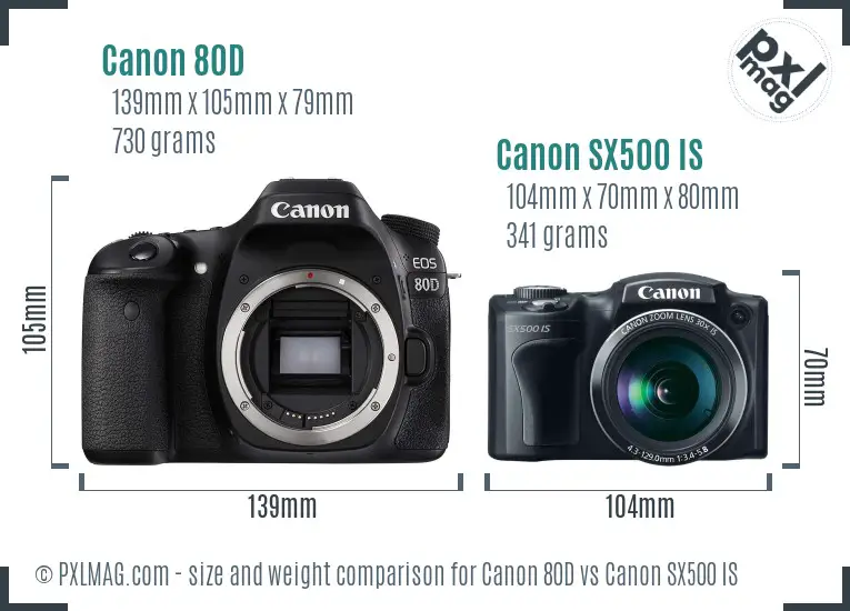 Canon 80D vs Canon SX500 IS size comparison