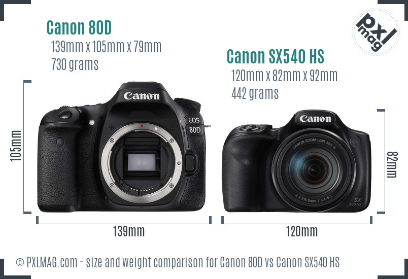 Canon 80D vs Canon SX540 HS size comparison Canon 80D vs Canon SX540 HS size comparison