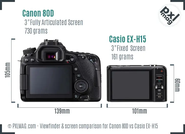 Canon 80D vs Casio EX-H15 Screen and Viewfinder comparison Canon 80D vs Casio EX-H15 Screen and Viewfinder comparison