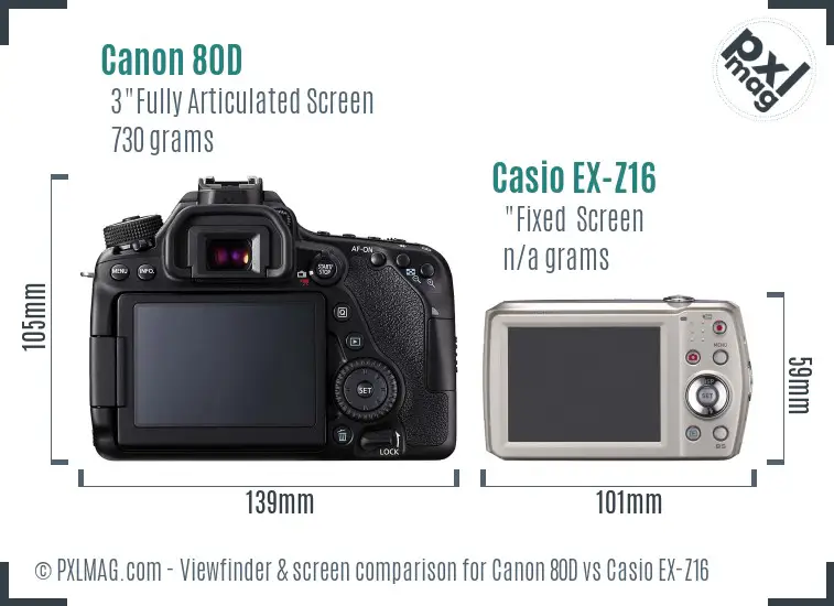 Canon 80D vs Casio EX-Z16 Screen and Viewfinder comparison Canon 80D vs Casio EX-Z16 Screen and Viewfinder comparison
