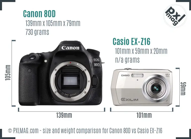 Canon 80D vs Casio EX-Z16 size comparison Canon 80D vs Casio EX-Z16 size comparison