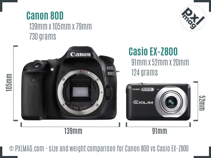 Canon 80D vs Casio EX-Z800 size comparison