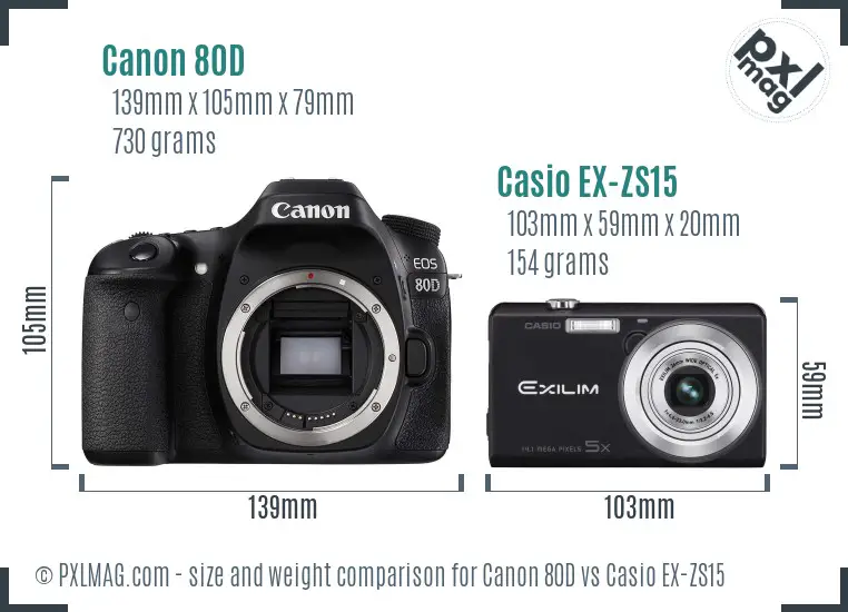 Canon 80D vs Casio EX-ZS15 size comparison