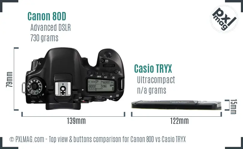 Canon 80D vs Casio TRYX top view buttons comparison Canon 80D vs Casio TRYX top view buttons comparison