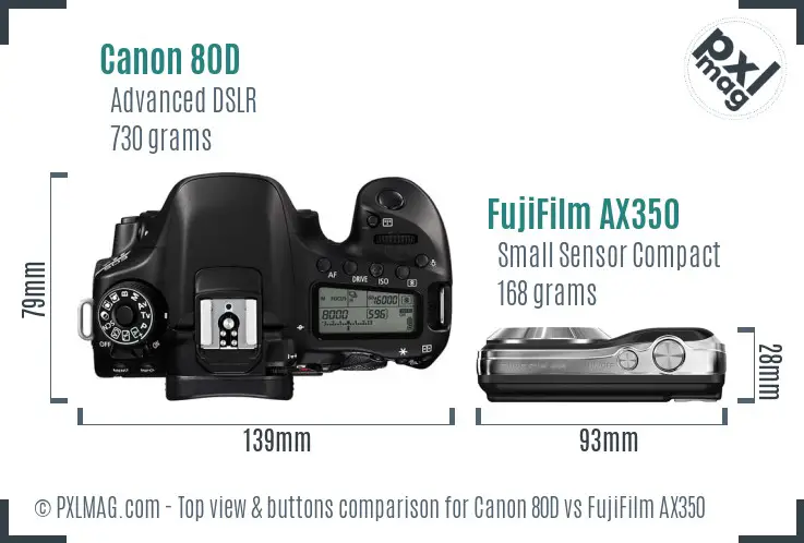 Canon 80D vs FujiFilm AX350 top view buttons comparison