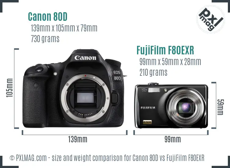 Canon 80D vs FujiFilm F80EXR size comparison