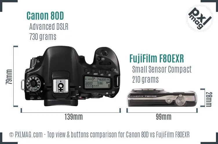 Canon 80D vs FujiFilm F80EXR top view buttons comparison