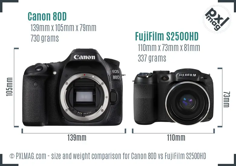 Canon 80D vs FujiFilm S2500HD size comparison