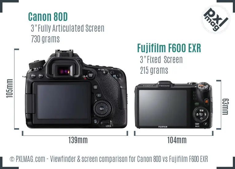 Canon 80D vs Fujifilm F600 EXR Screen and Viewfinder comparison Canon 80D vs Fujifilm F600 EXR Screen and Viewfinder comparison