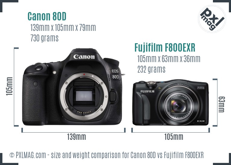 Canon 80D vs Fujifilm F800EXR size comparison Canon 80D vs Fujifilm F800EXR size comparison
