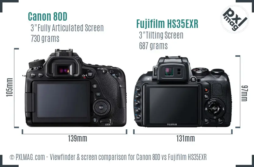 Canon 80D vs Fujifilm HS35EXR Screen and Viewfinder comparison