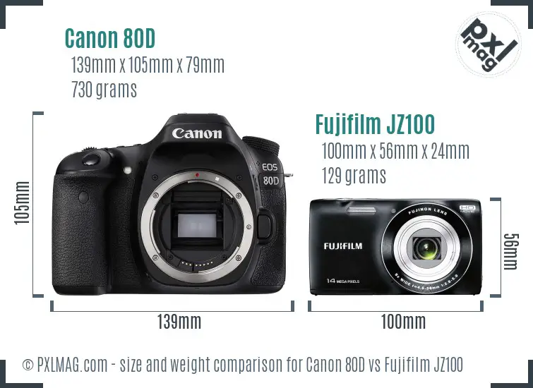 Canon 80D vs Fujifilm JZ100 size comparison