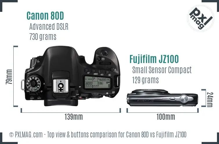 Canon 80D vs Fujifilm JZ100 top view buttons comparison