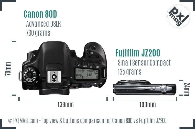 Canon 80D vs Fujifilm JZ200 top view buttons comparison