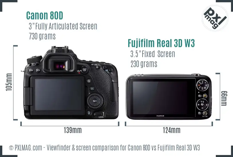 Canon 80D vs Fujifilm Real 3D W3 Screen and Viewfinder comparison Canon 80D vs Fujifilm Real 3D W3 Screen and Viewfinder comparison
