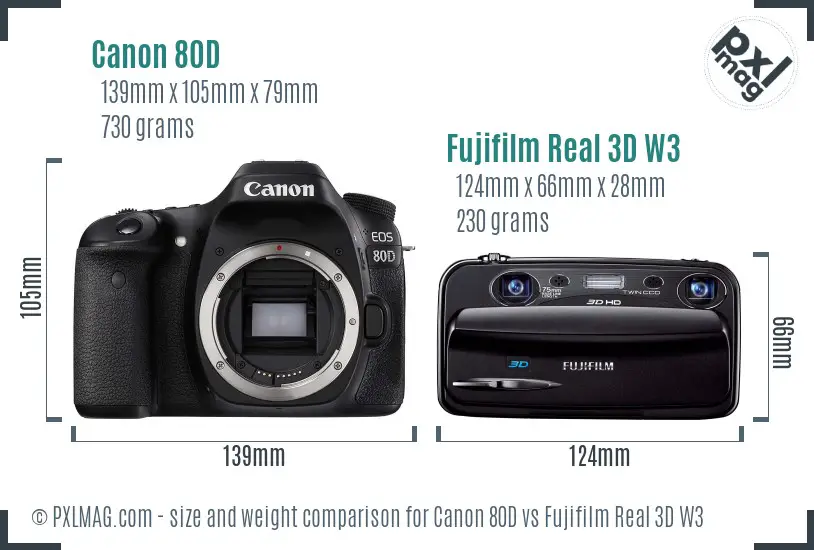 Canon 80D vs Fujifilm Real 3D W3 size comparison Canon 80D vs Fujifilm Real 3D W3 size comparison