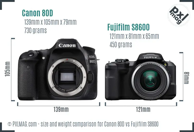 Canon 80D vs Fujifilm S8600 size comparison