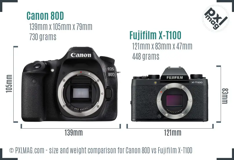 Canon 80D vs Fujifilm X-T100 size comparison Canon 80D vs Fujifilm X-T100 size comparison