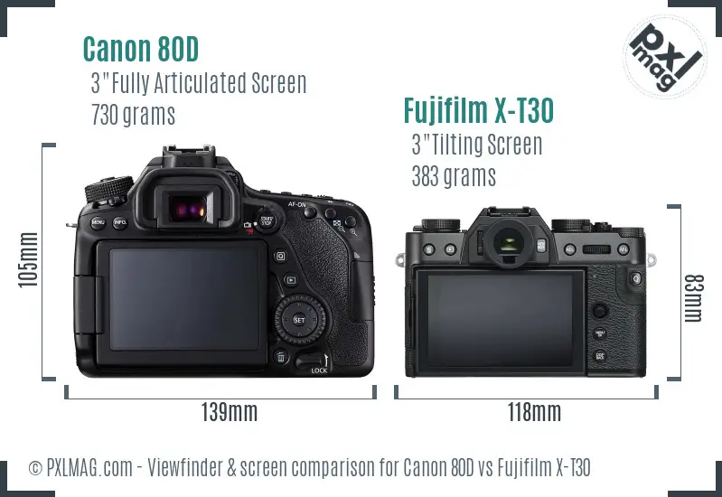 Canon 80D vs Fujifilm X-T30 Screen and Viewfinder comparison Canon 80D vs Fujifilm X-T30 Screen and Viewfinder comparison
