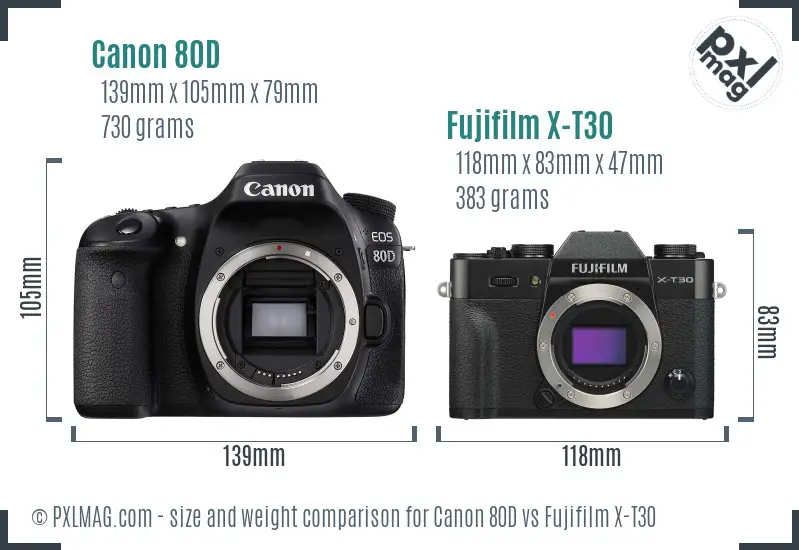 Canon 80D vs Fujifilm X-T30 size comparison Canon 80D vs Fujifilm X-T30 size comparison