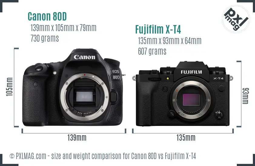 Canon 80D vs Fujifilm X-T4 size comparison Canon 80D vs Fujifilm X-T4 size comparison