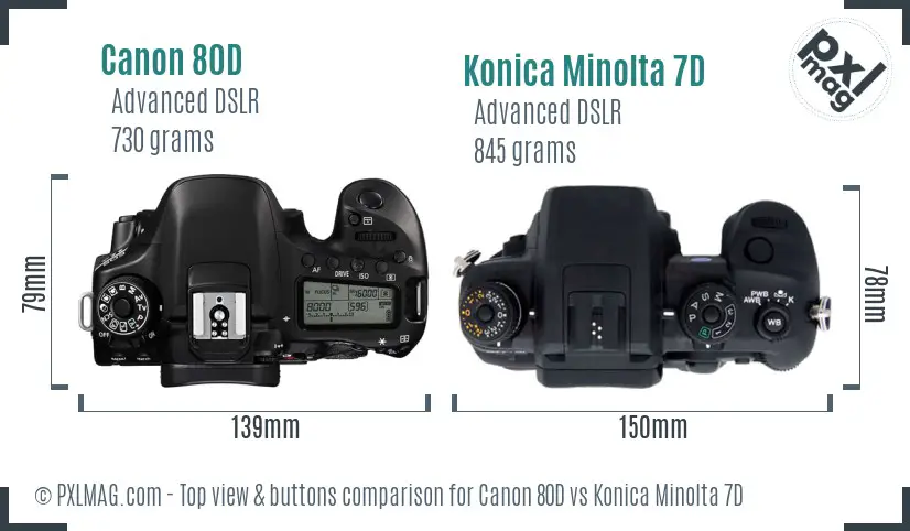 Canon 80D vs Konica Minolta 7D top view buttons comparison