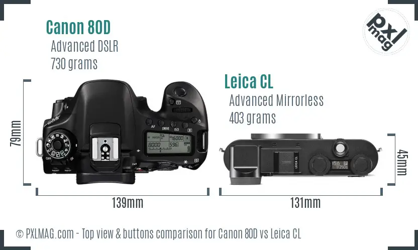 Canon 80D vs Leica CL top view buttons comparison