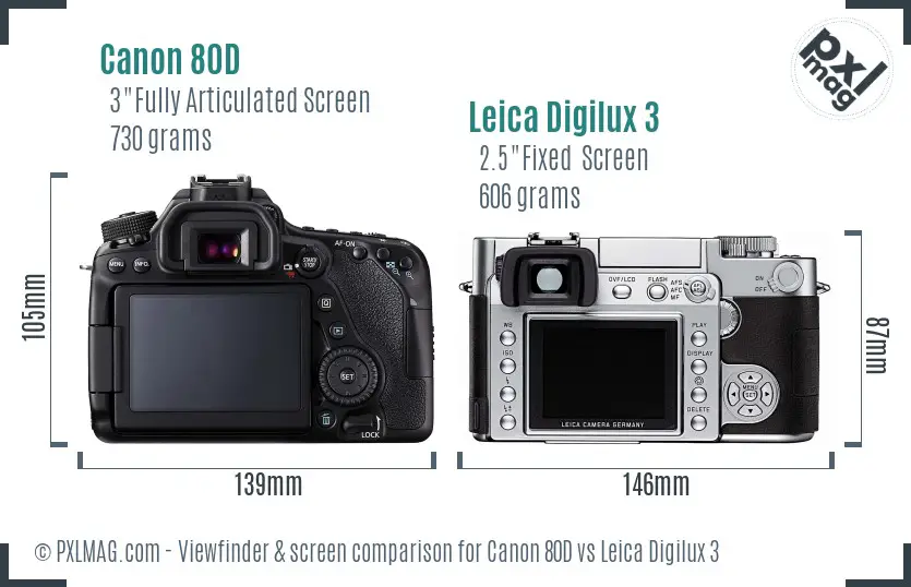 Canon 80D vs Leica Digilux 3 Screen and Viewfinder comparison