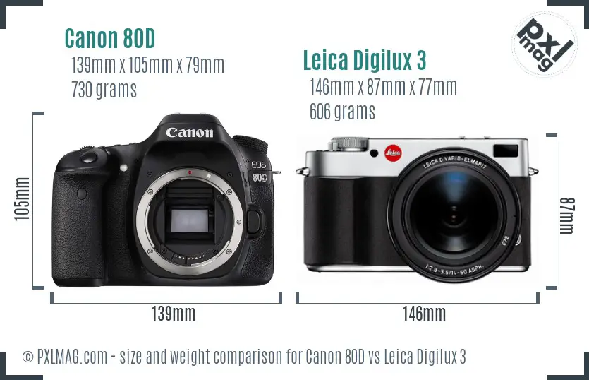 Canon 80D vs Leica Digilux 3 size comparison