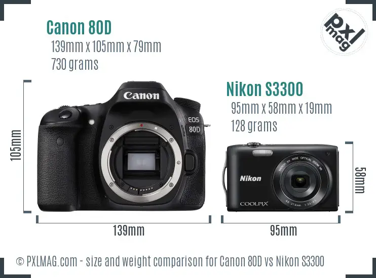 Canon 80D vs Nikon S3300 size comparison