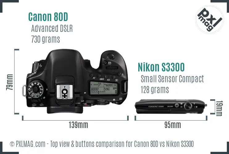 Canon 80D vs Nikon S3300 top view buttons comparison