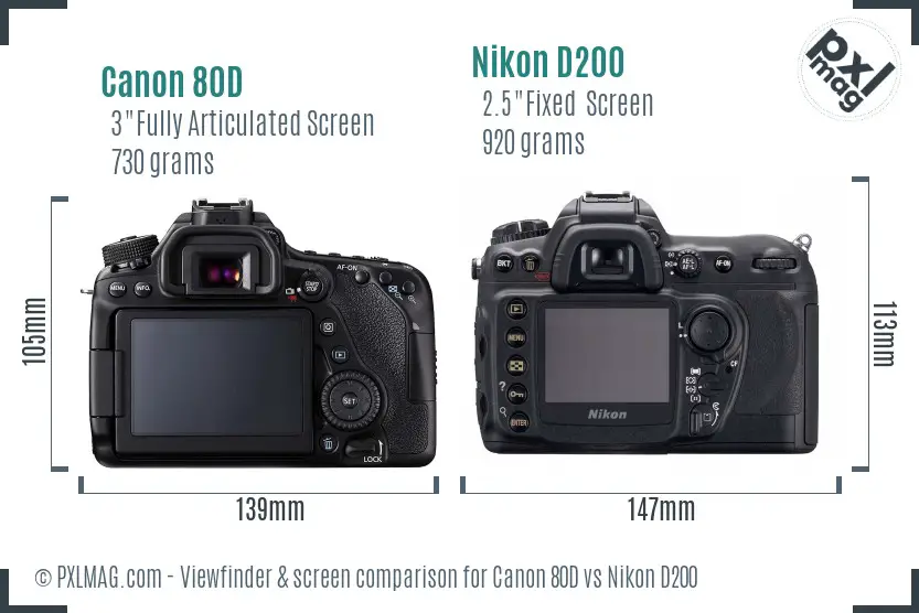 Canon 80D vs Nikon D200 Screen and Viewfinder comparison