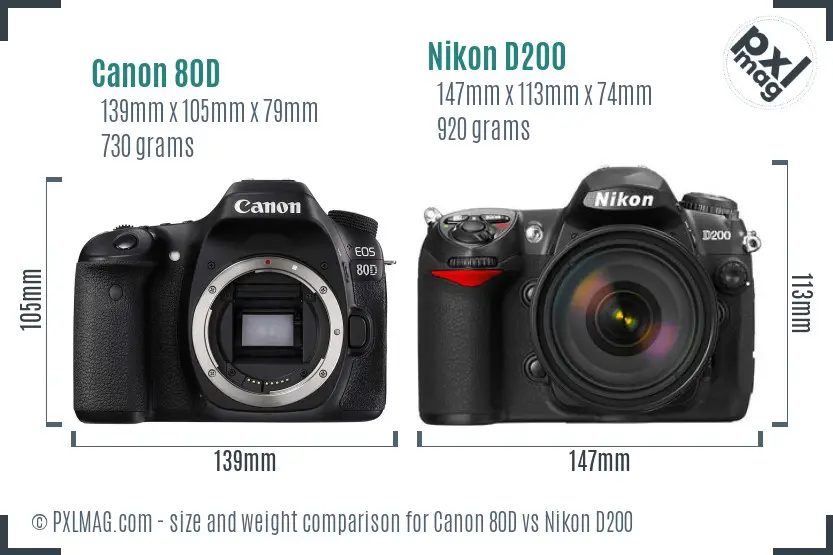 Canon 80D vs Nikon D200 size comparison