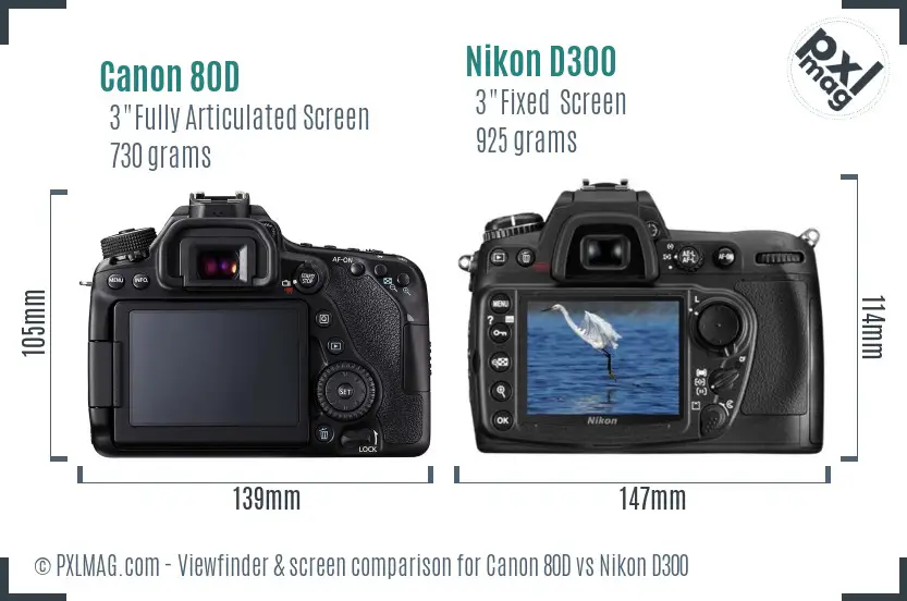 Canon 80D vs Nikon D300 Screen and Viewfinder comparison