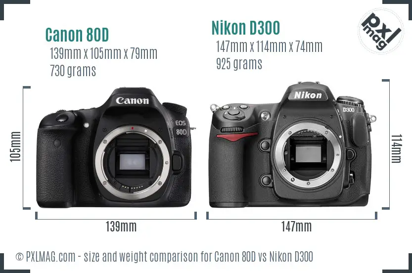 Canon 80D vs Nikon D300 size comparison