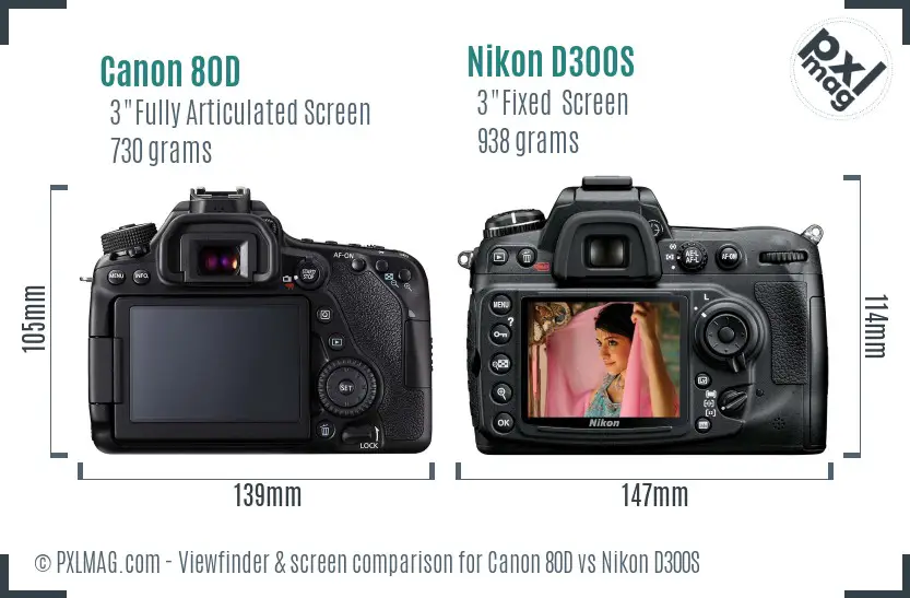 Canon 80D vs Nikon D300S Screen and Viewfinder comparison