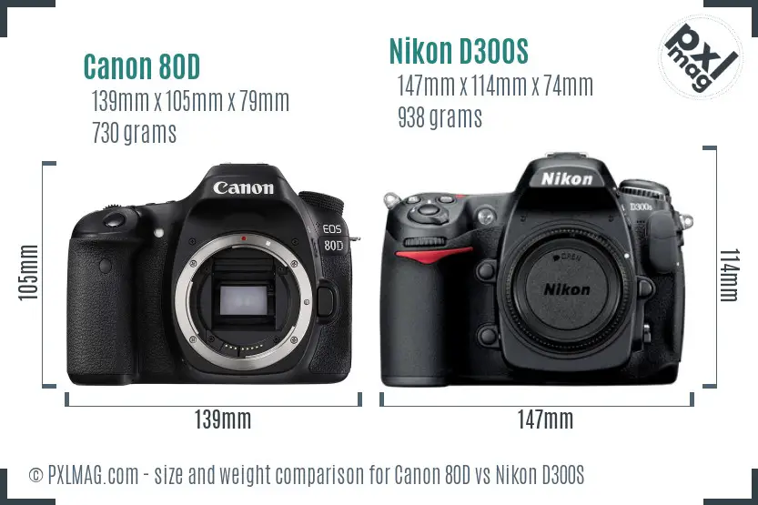 Canon 80D vs Nikon D300S size comparison