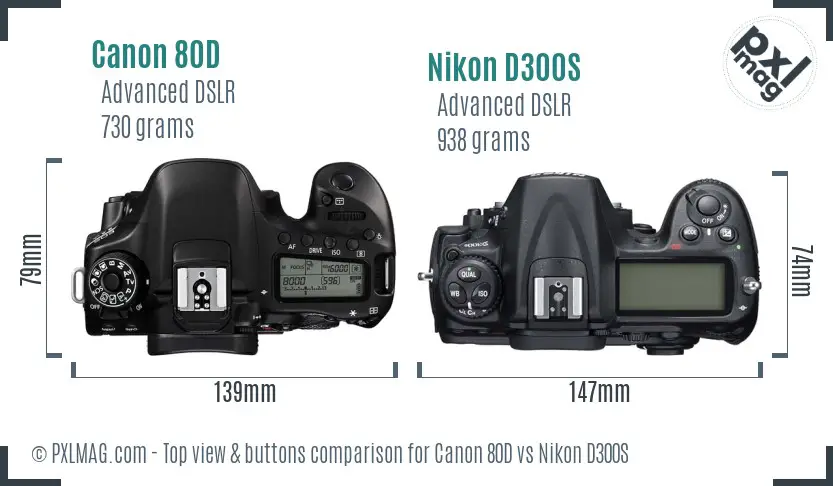 Canon 80D vs Nikon D300S top view buttons comparison