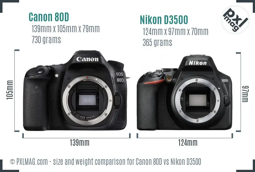 Canon 80D vs Nikon D3500 size comparison