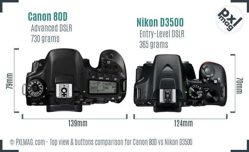 Canon 80D vs Nikon D3500 top view buttons comparison