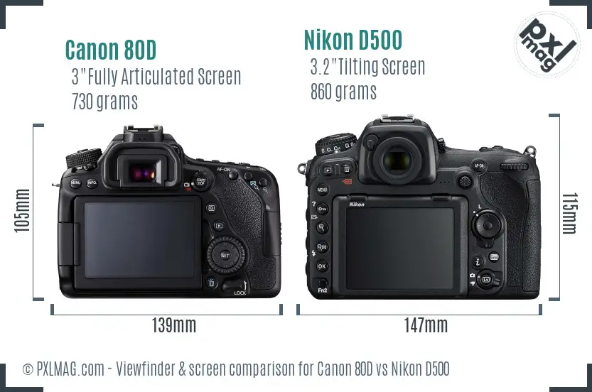Canon 80D vs Nikon D500 Screen and Viewfinder comparison